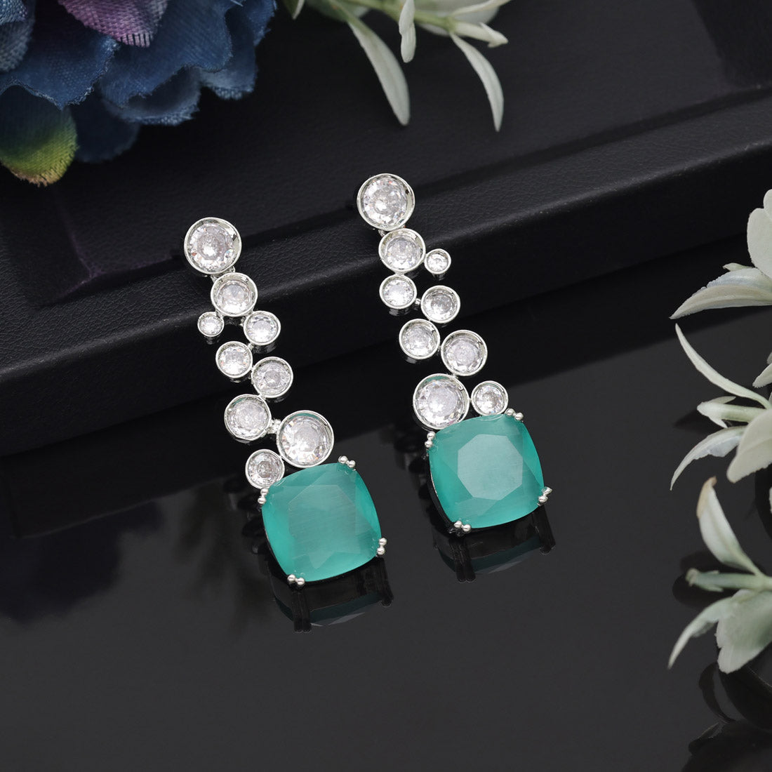 Pista Green Color American Diamond Earrings (ADE531PGRN) Jewellery GetGlit