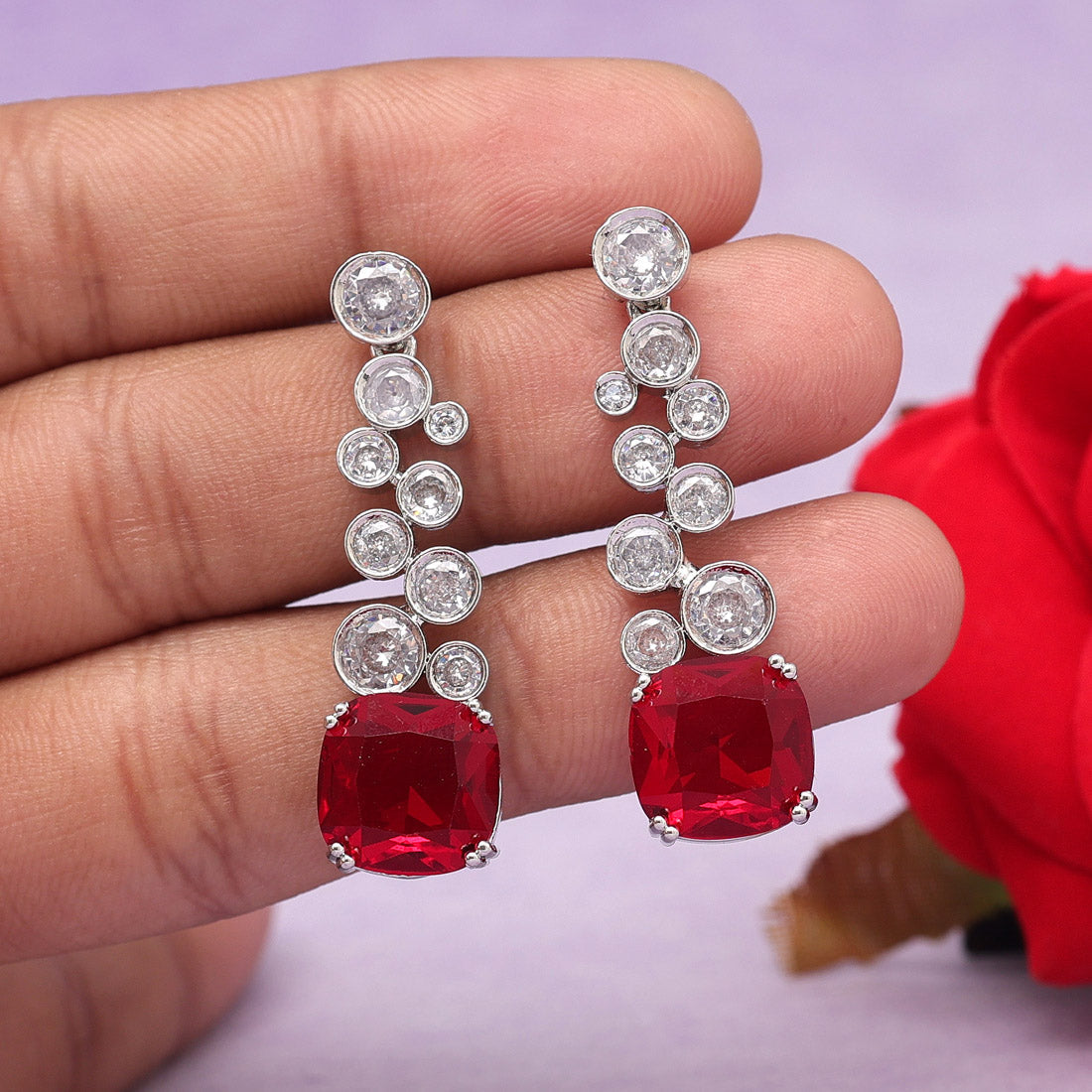 Red Color American Diamond Earrings (ADE531RED) Jewellery GetGlit