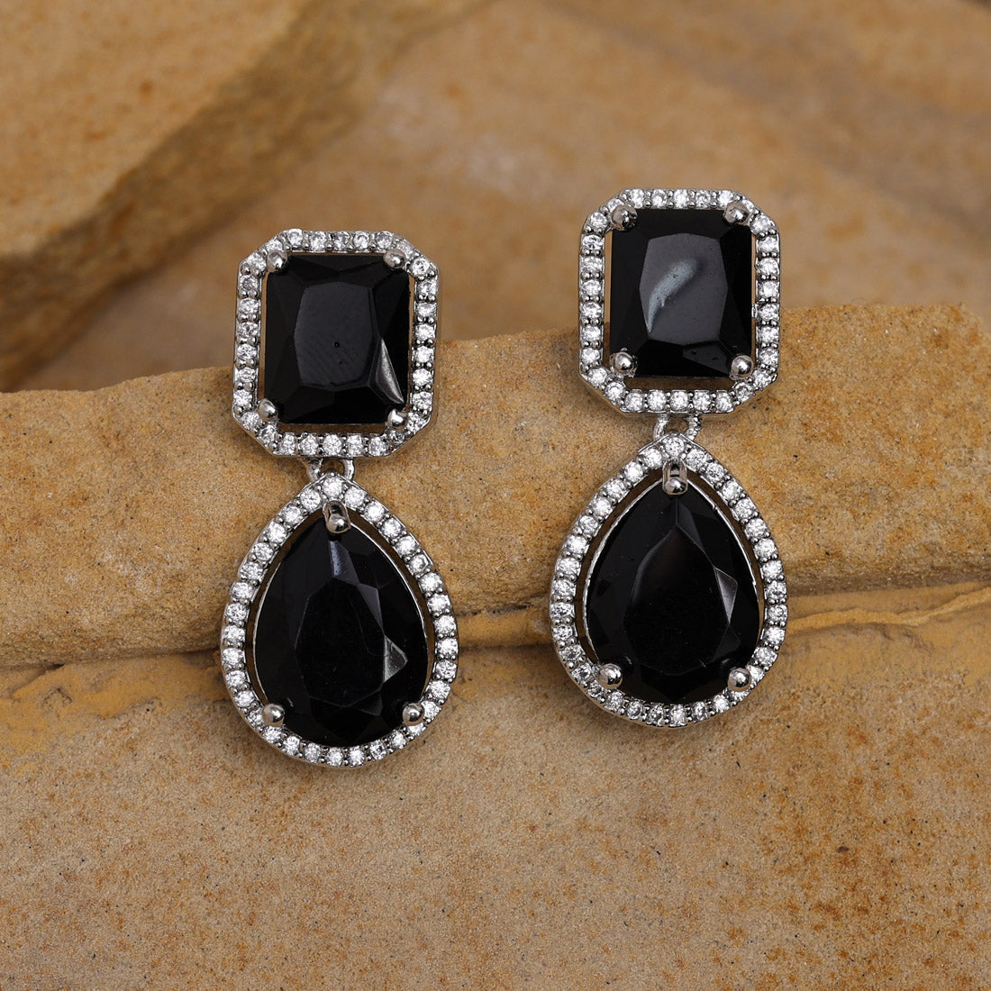 Black Color American Diamond Earrings Jewellery GetGlit