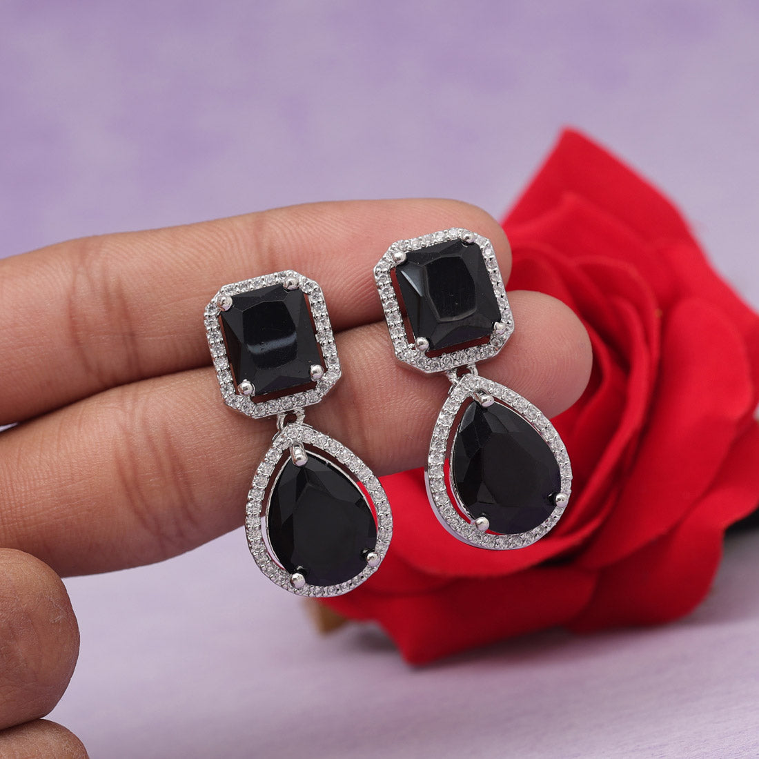 Black Color American Diamond Earrings Jewellery GetGlit