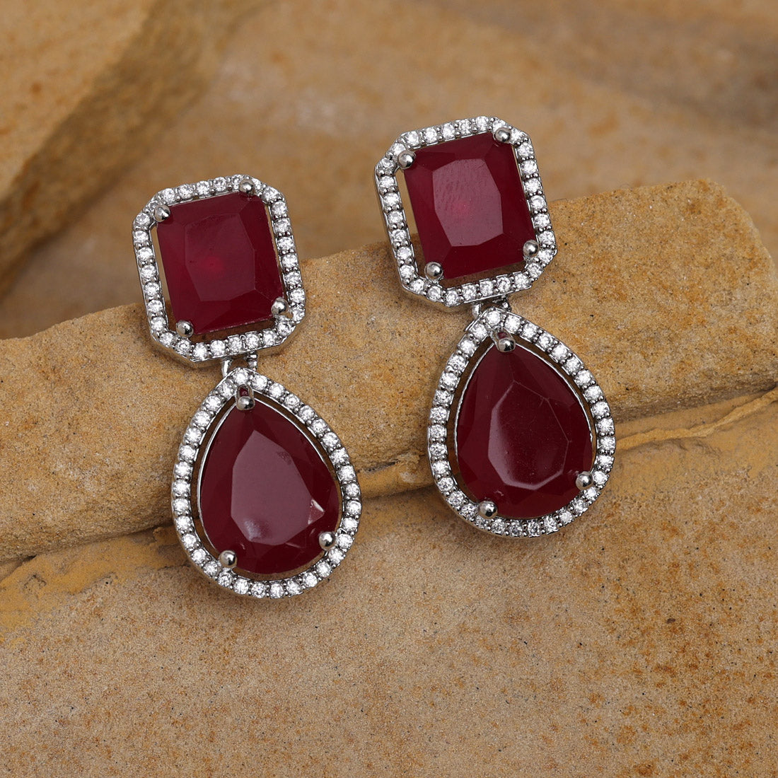 Maroon Color American Diamond Earrings Jewellery GetGlit