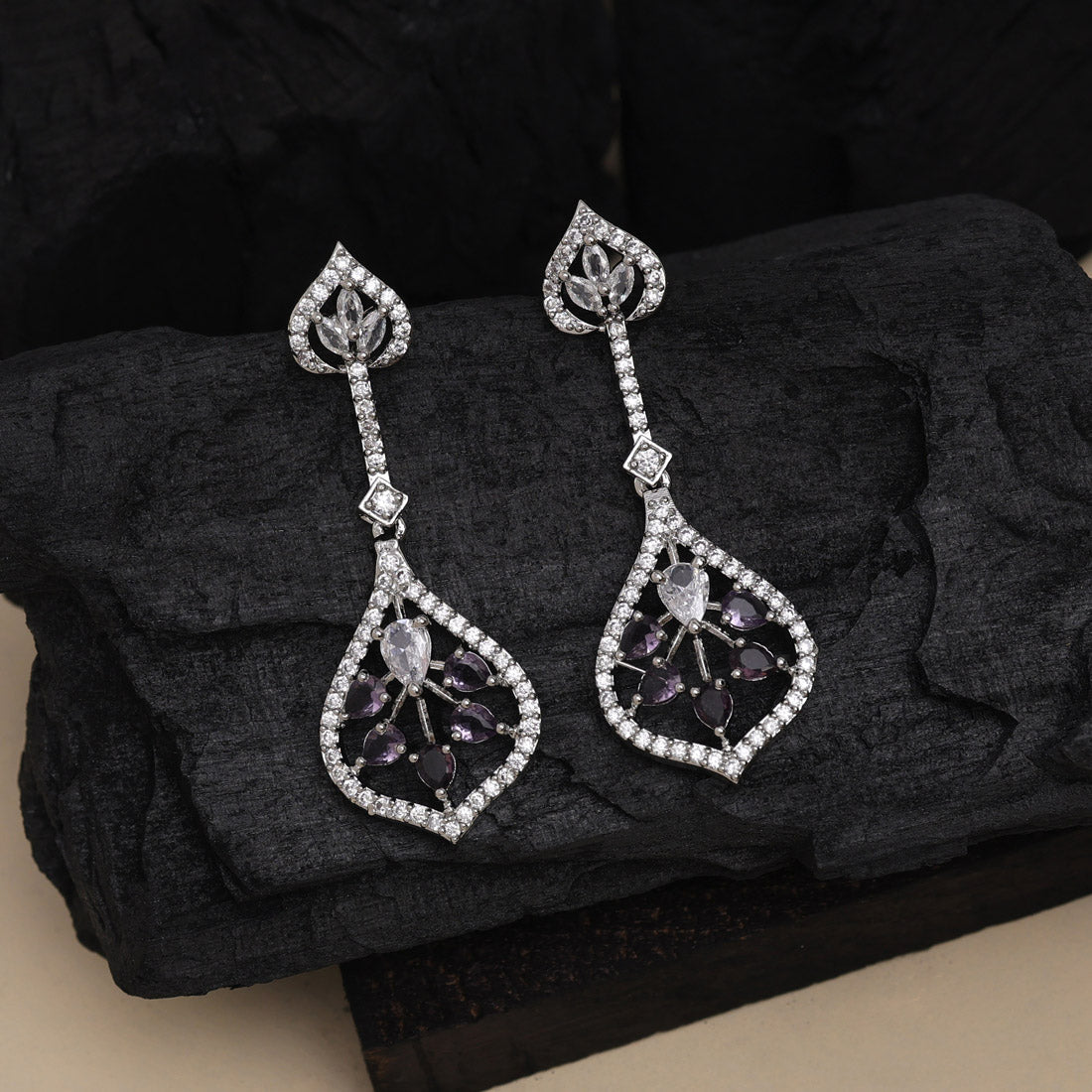 Purple Color American Diamond Earrings Jewellery GetGlit