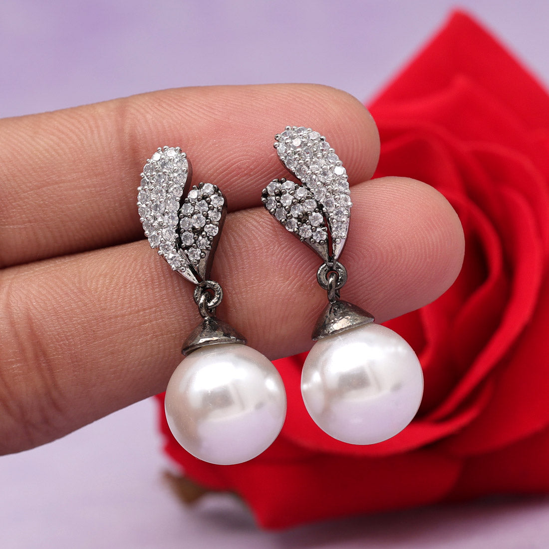 White Color American Diamond Earrings Jewellery GetGlit