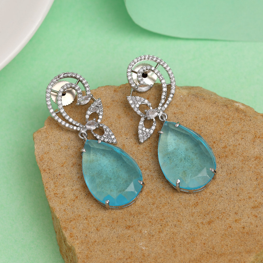 Sky Blue Color American Diamond Earrings Jewellery GetGlit