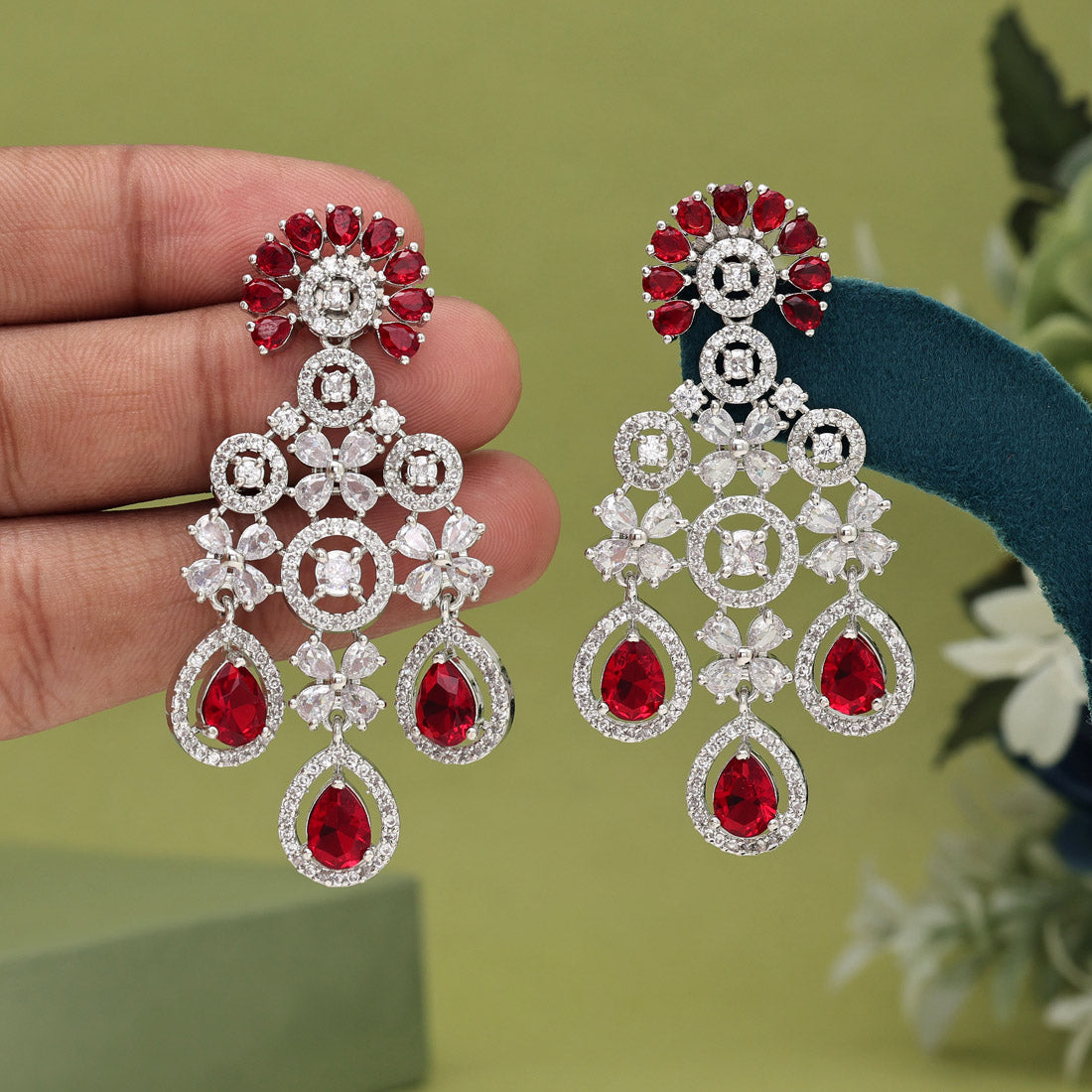 Red Color American Diamond Earrings Jewellery GetGlit