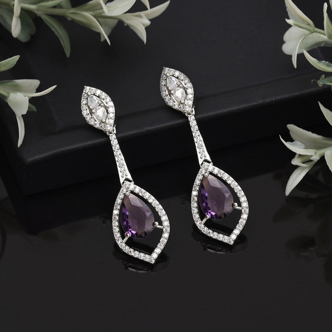 Light Purple Color American Diamond Earrings