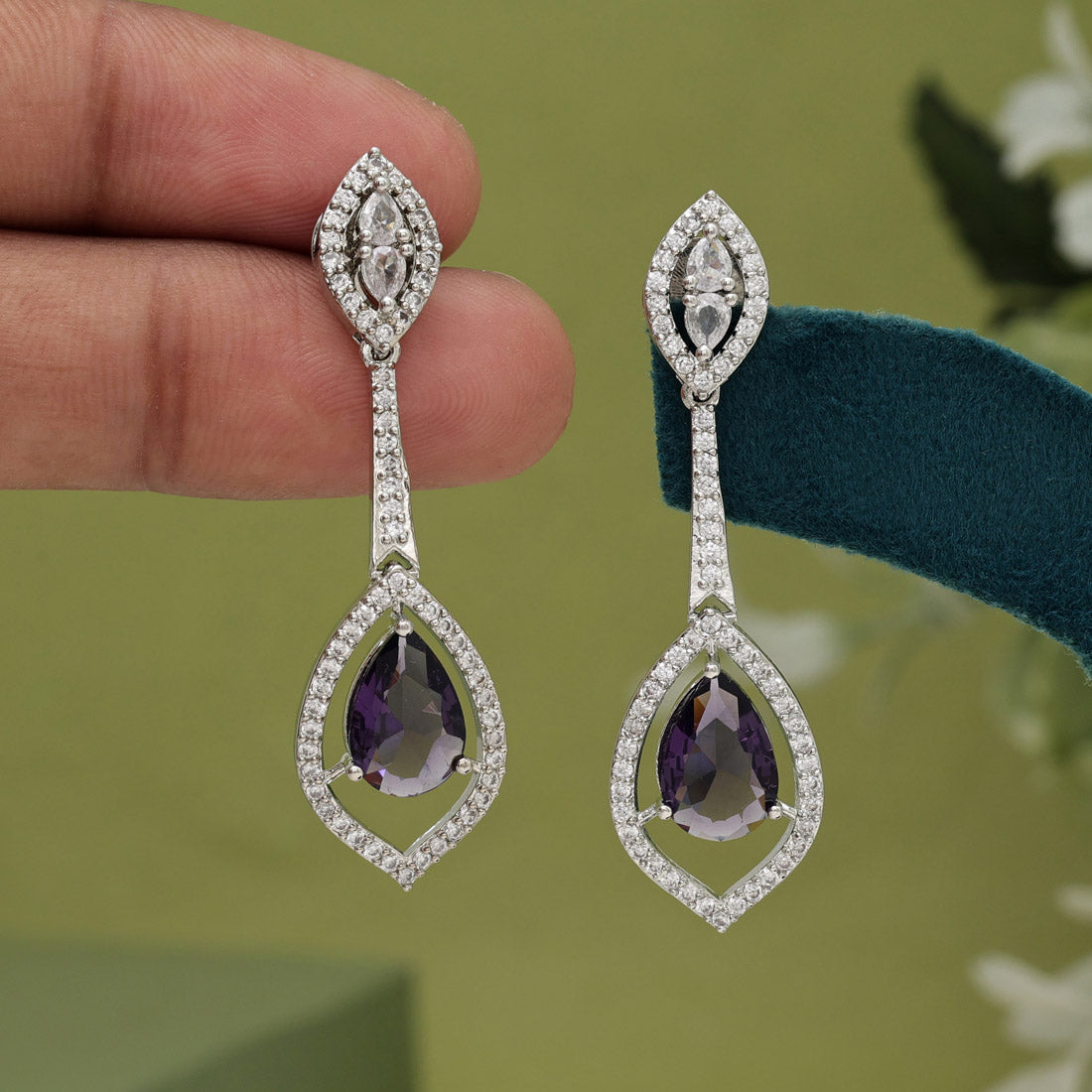 Light Purple Color American Diamond Earrings