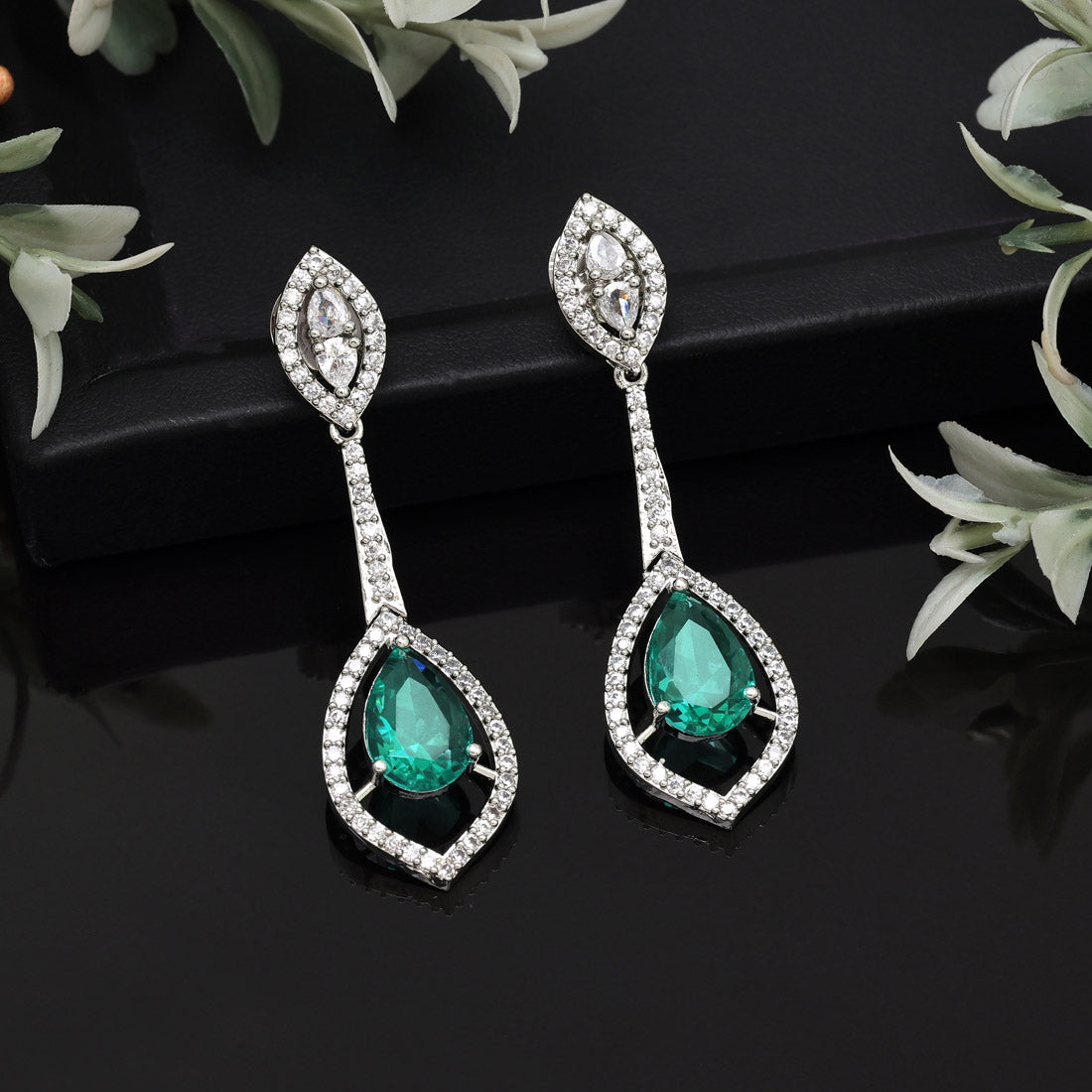 Rama Green Color American Diamond Earrings