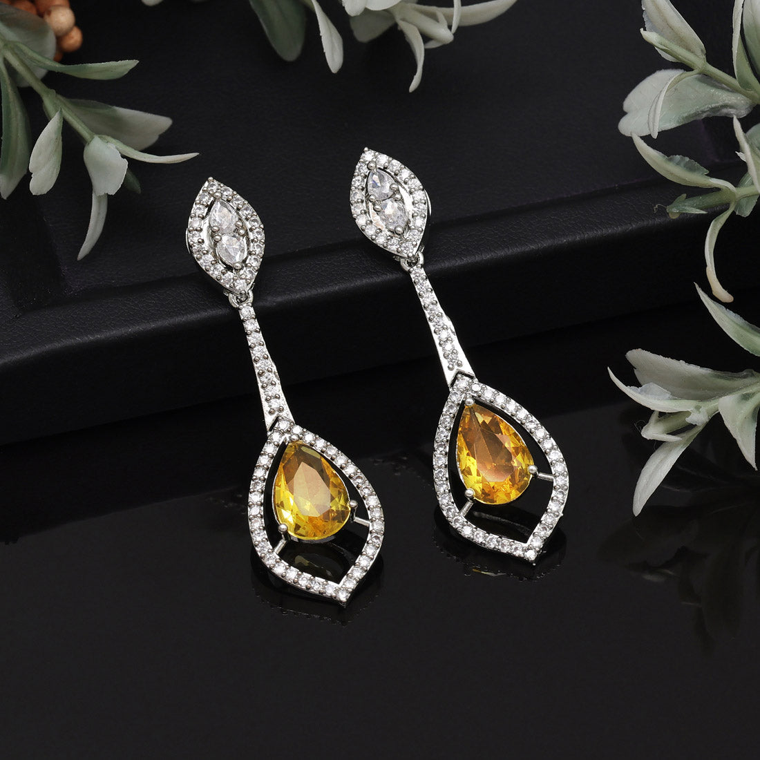 Yellow Color American Diamond Earrings Jewellery GetGlit