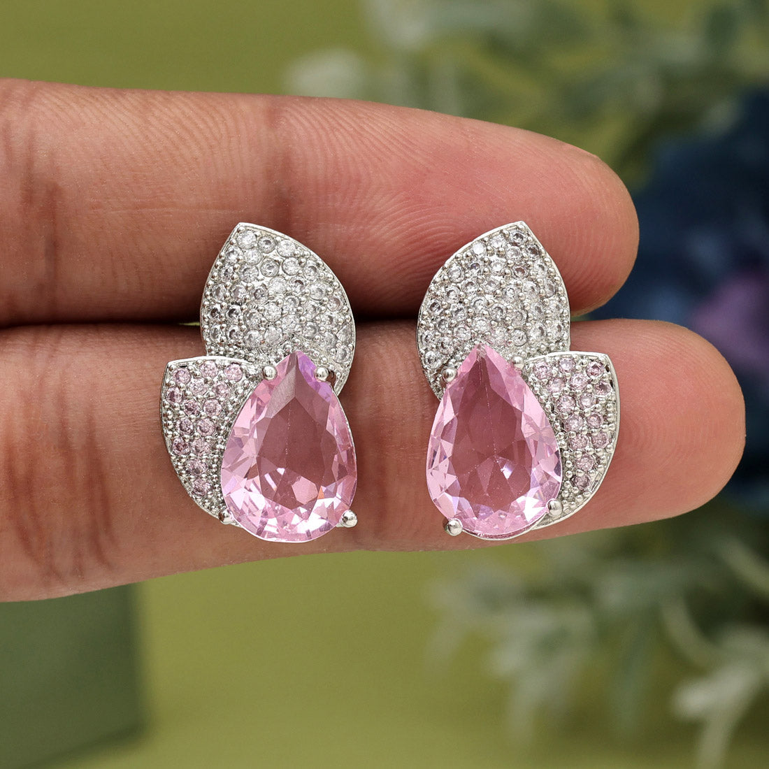 Pink Color American Diamond Earrings Jewellery GetGlit