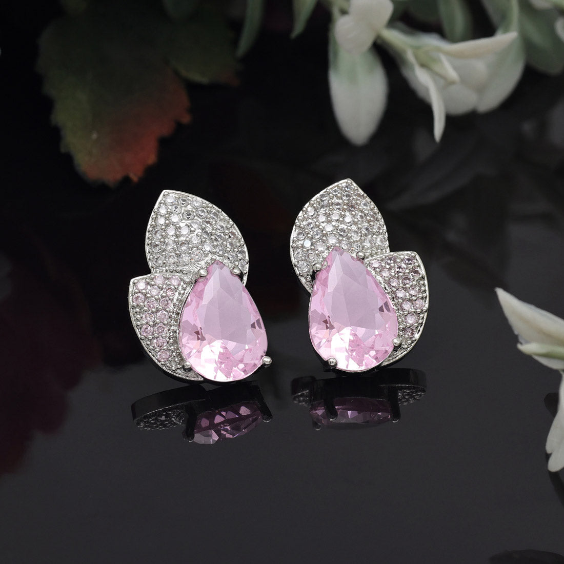 Pink Color American Diamond Earrings Jewellery GetGlit