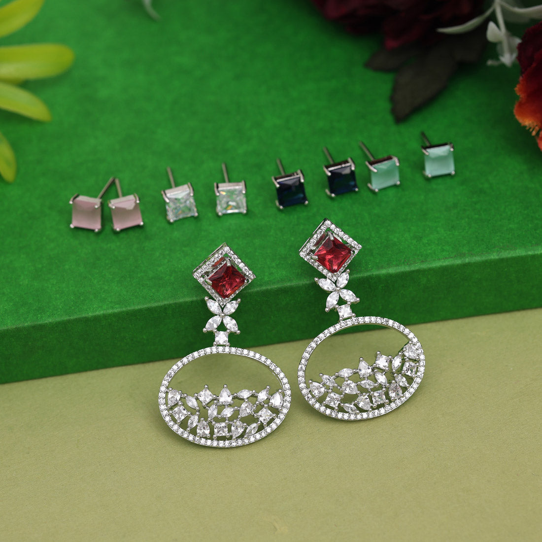 Multi Color American Diamond Earrings And Different Color Changeable Studs (ADE581MLT) Jewellery GetGlit