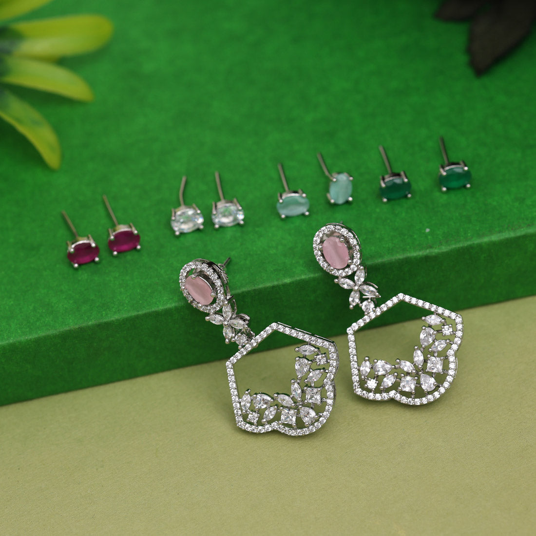 Multi Color American Diamond Earrings And Different Color Changeable Studs (ADE582MLT) Jewellery GetGlit