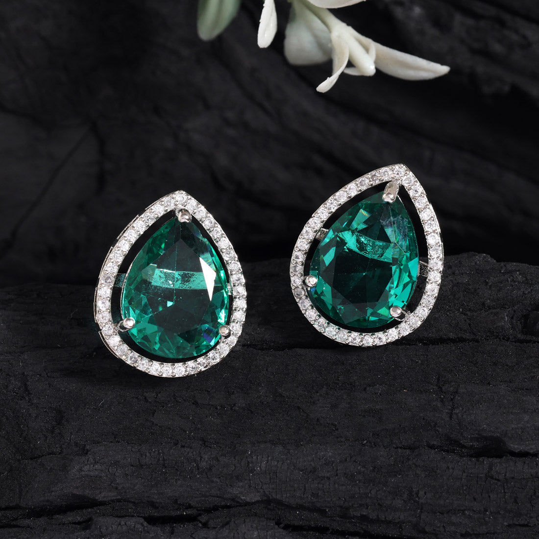 Rama Green Color American Diamond Earrings (ADE584RGRN) Jewellery GetGlit