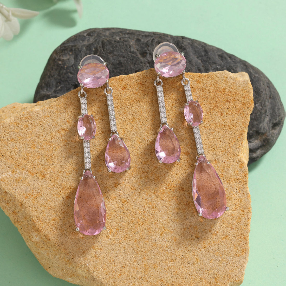 Pink Color American Diamond Earrings (ADE587PNK) Jewellery GetGlit   