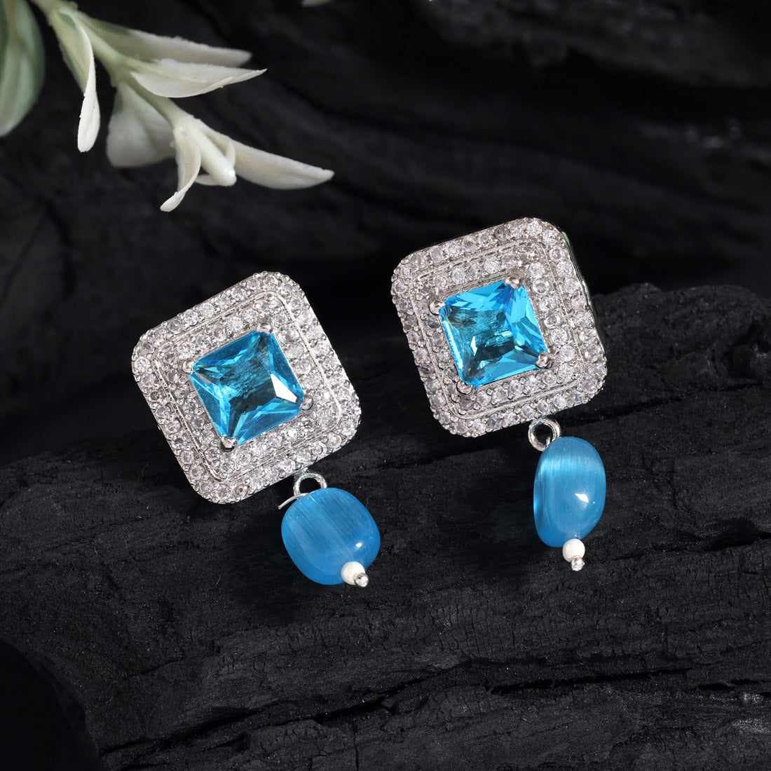 Firozi Color American Diamond Earrings (ADE588FRZ) Jewellery GetGlit