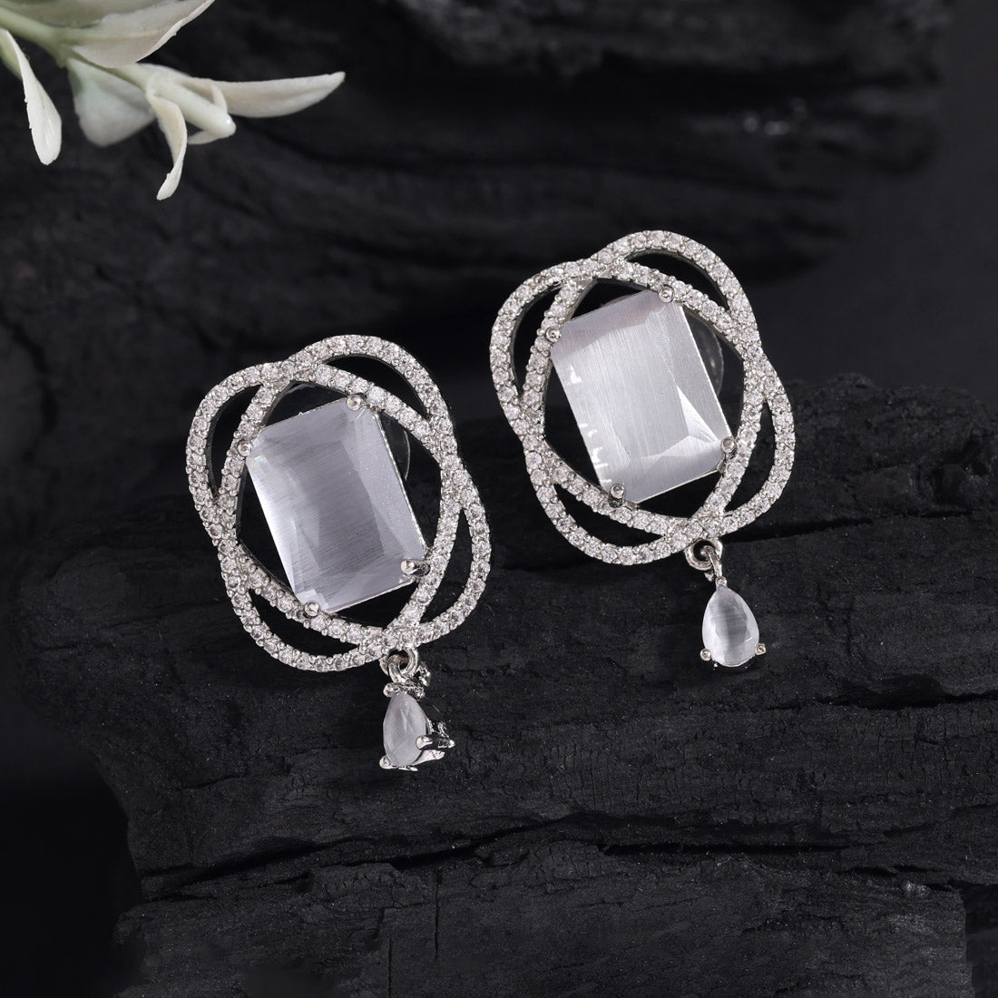 Off White Color American Diamond Earrings (ADE590OWHT) Jewellery GetGlit