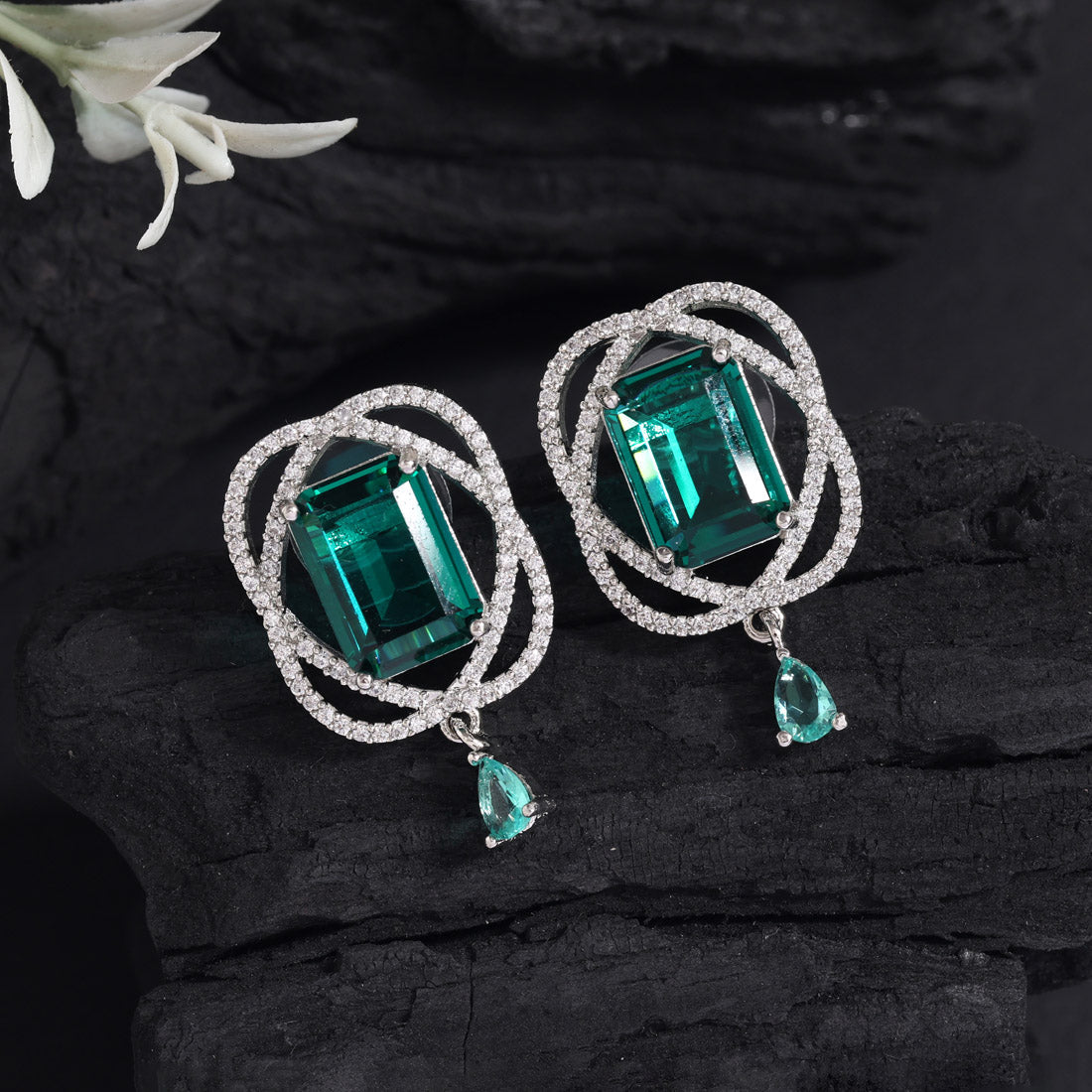 Rama Green Color American Diamond Earrings (ADE590RGRN) Jewellery GetGlit