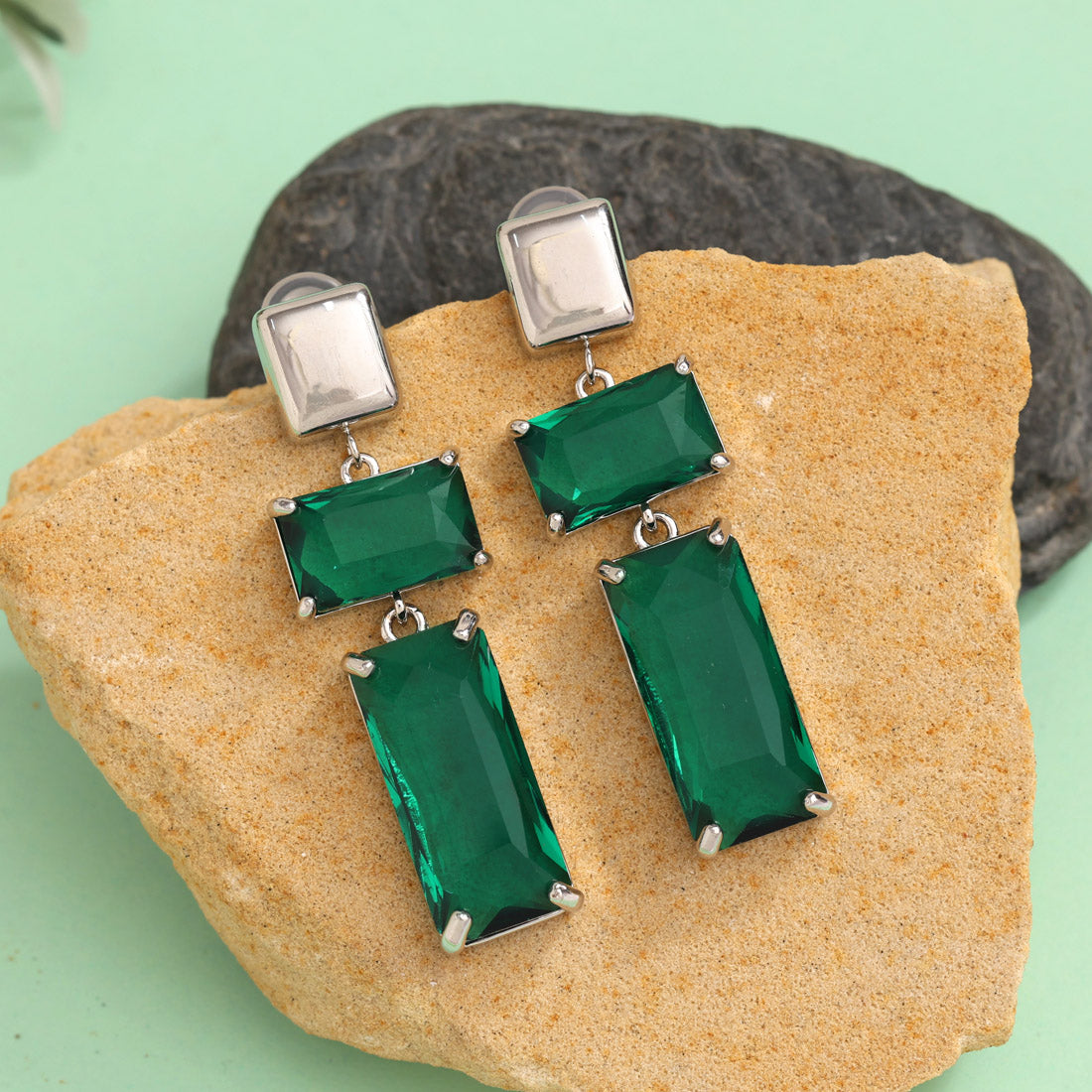 Green Color American Diamond Earrings (ADE593GRN)