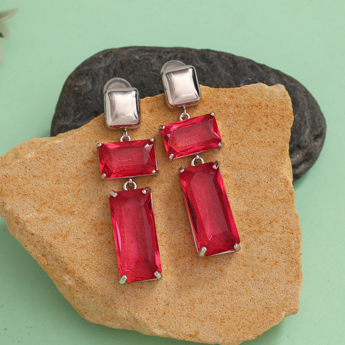 Ruby Color American Diamond Earrings (ADE593RUBY) Jewellery GetGlit