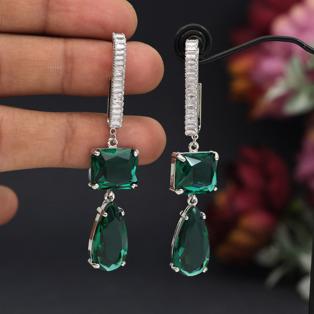 Green Color American Diamond Earrings (ADE594GRN) Jewellery GetGlit   