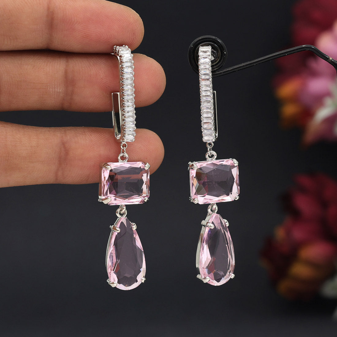 Light Pink Color American Diamond Earrings (ADE594LPNK) Jewellery GetGlit   