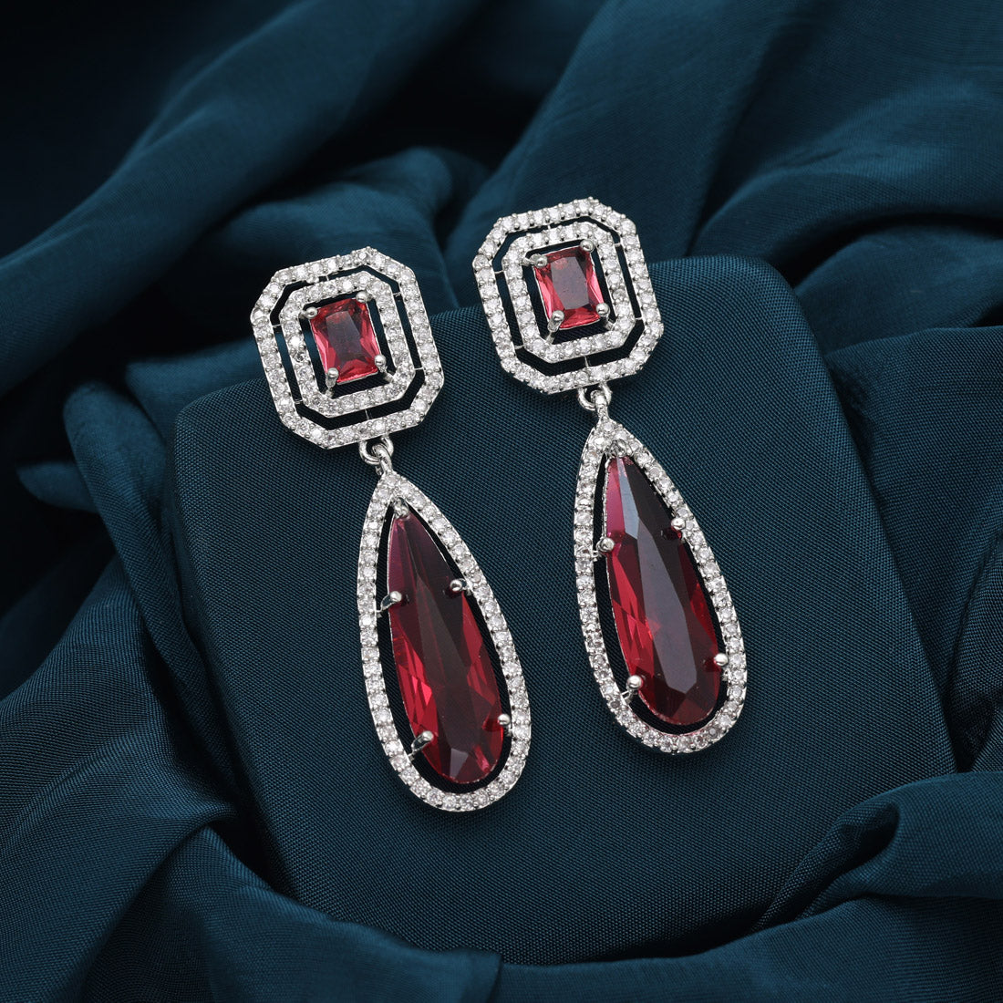 Ruby Color American Diamond Earrings Jewellery GetGlit