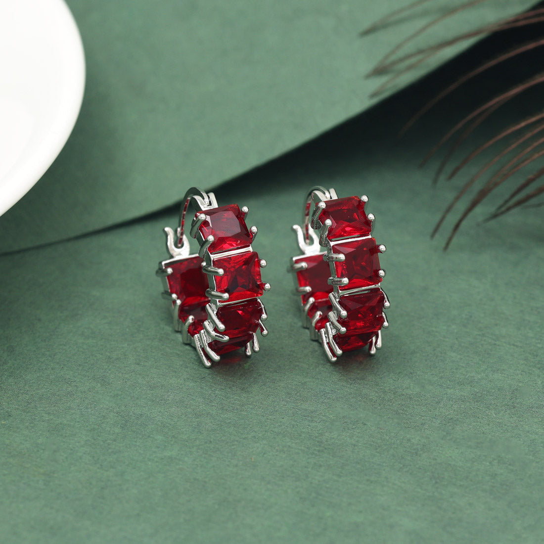 Maroon Color American Diamond Earrings (ADE604MRN) Jewellery GetGlit   