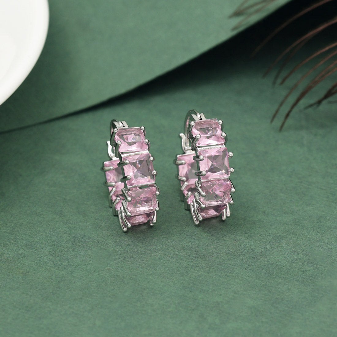 Pink Color American Diamond Earrings (ADE604PNK) Jewellery GetGlit