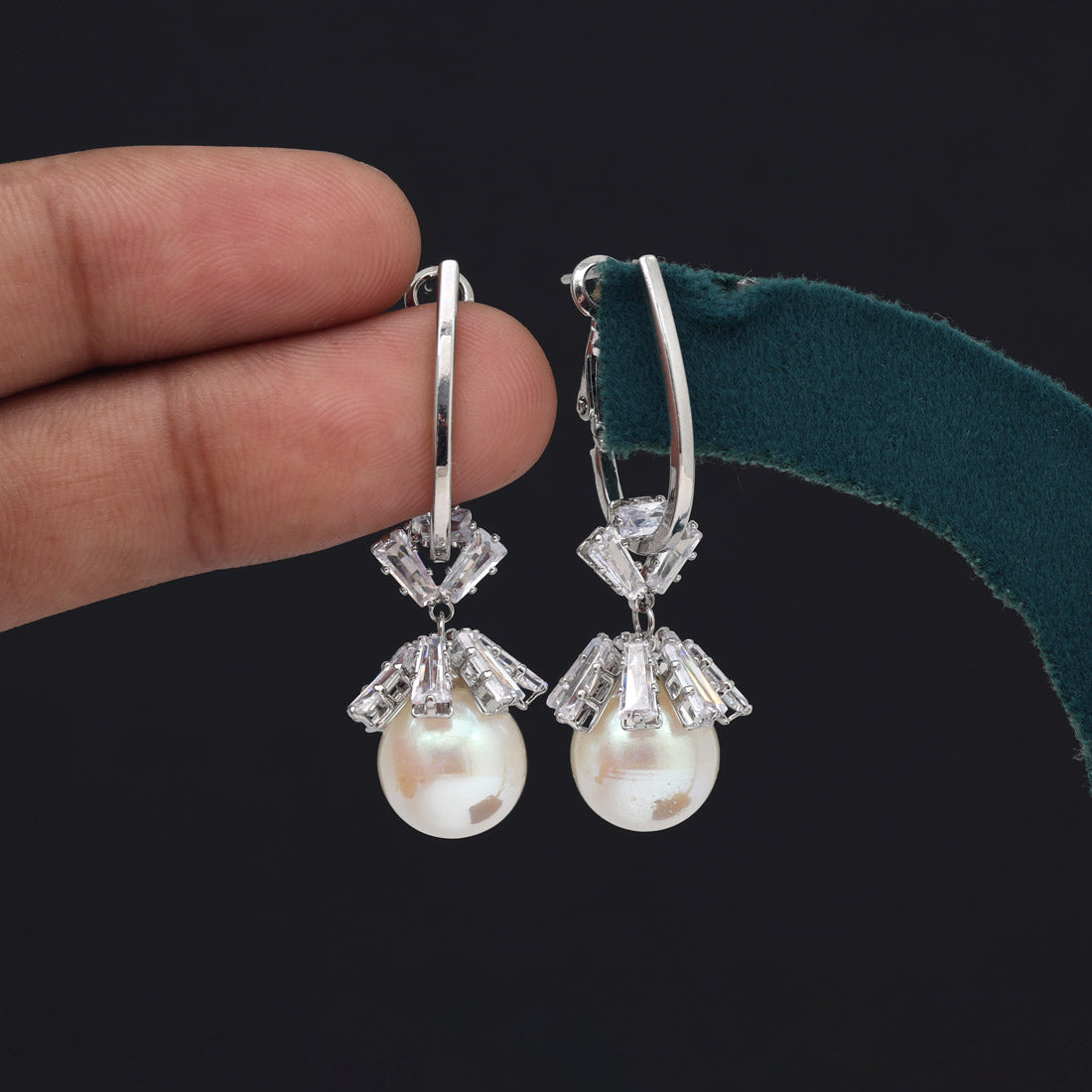 Silver Color American Diamond Earrings (ADE605SLV) Jewellery GetGlit