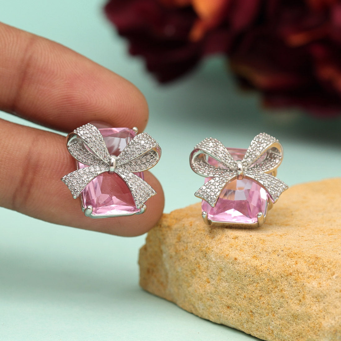 Pink Color American Diamond Earrings (ADE607PNK) Jewellery GetGlit