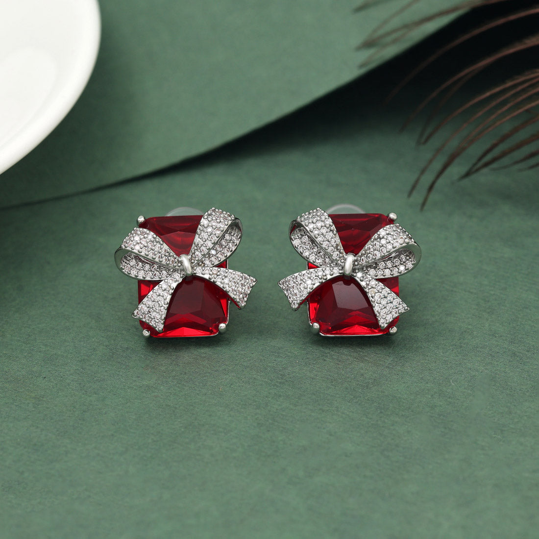 Red Color American Diamond Earrings (ADE607RED) Jewellery GetGlit