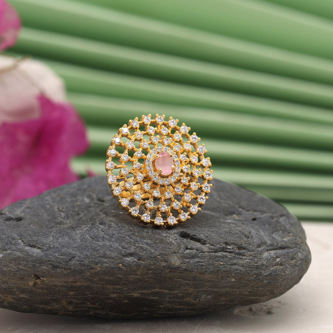 Pink Color American Diamond Finger Ring (ADR533PNK)  GetGlit   