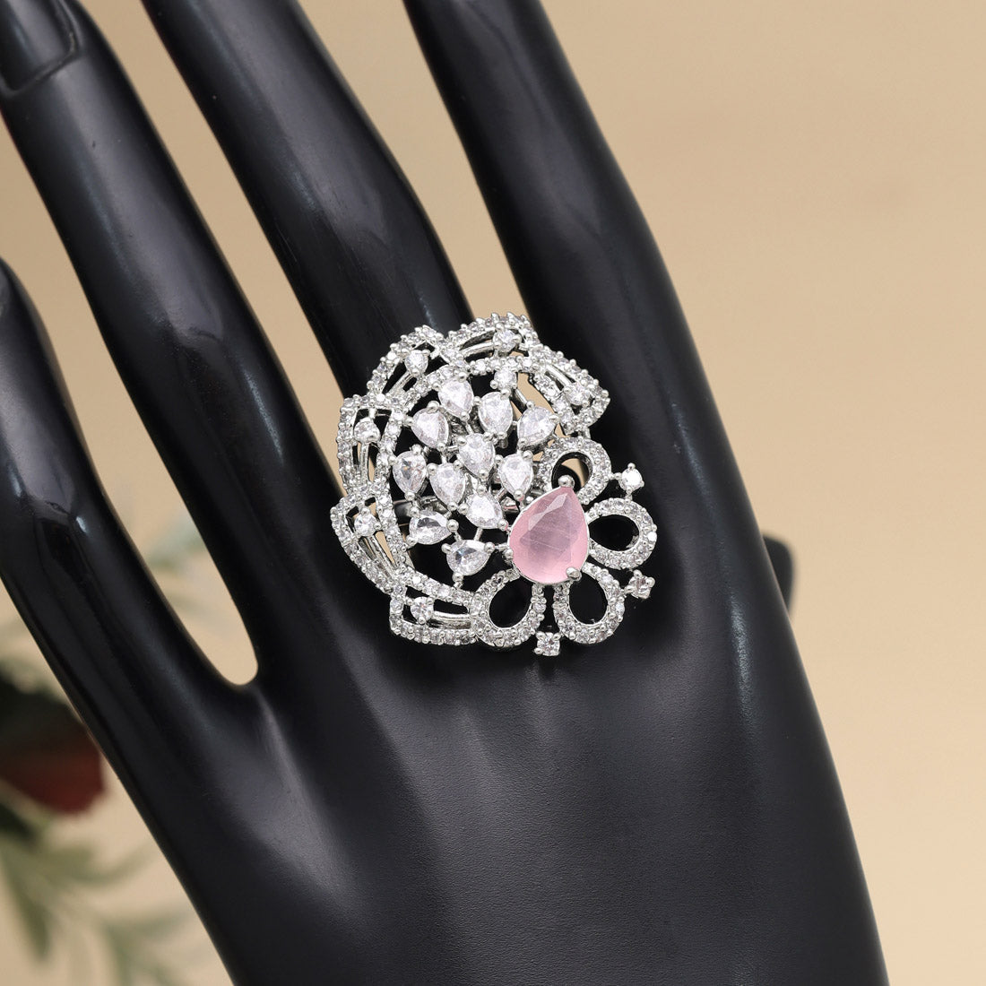 Pink Color American Diamond Finger Ring Jewellery GetGlit   