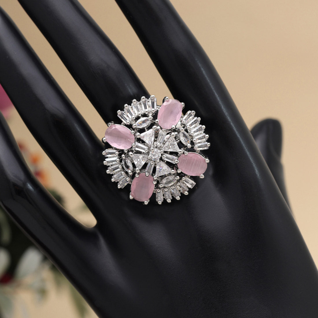 Pink Color American Diamond Finger Ring