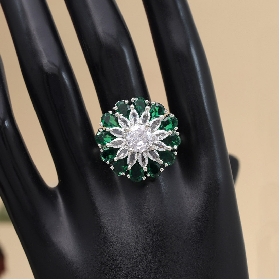 Green Color American Diamond Finger Ring