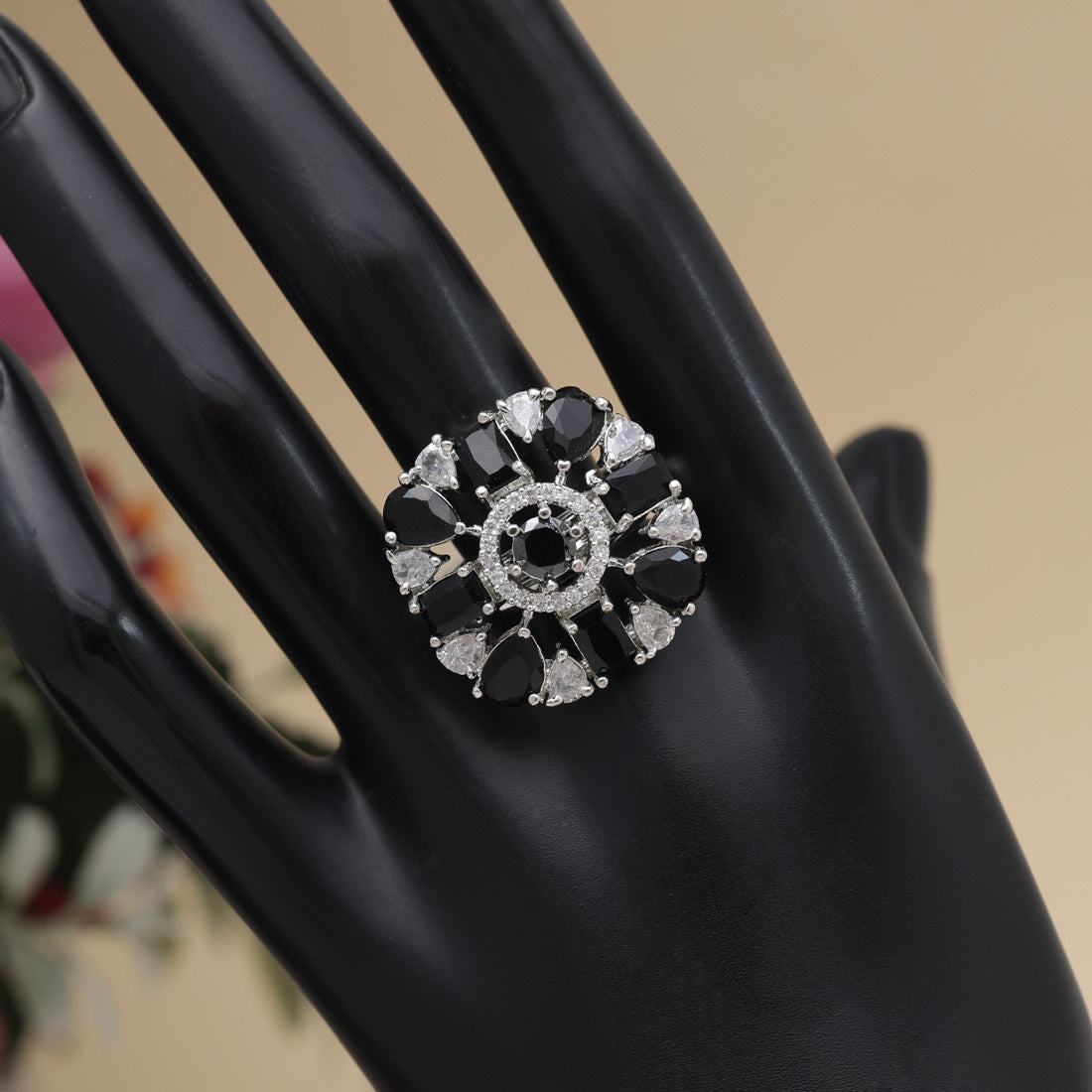 Black Color American Diamond Finger Ring (ADR581BLK) Jewellery GetGlit   