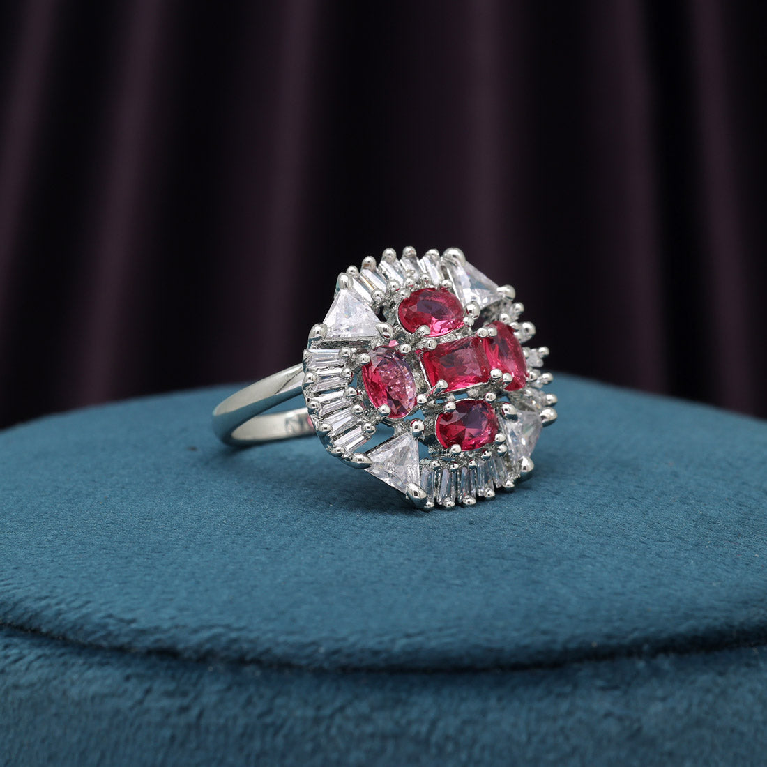 Ruby Color American Diamond Finger Ring (ADR583RUBY) Jewellery GetGlit