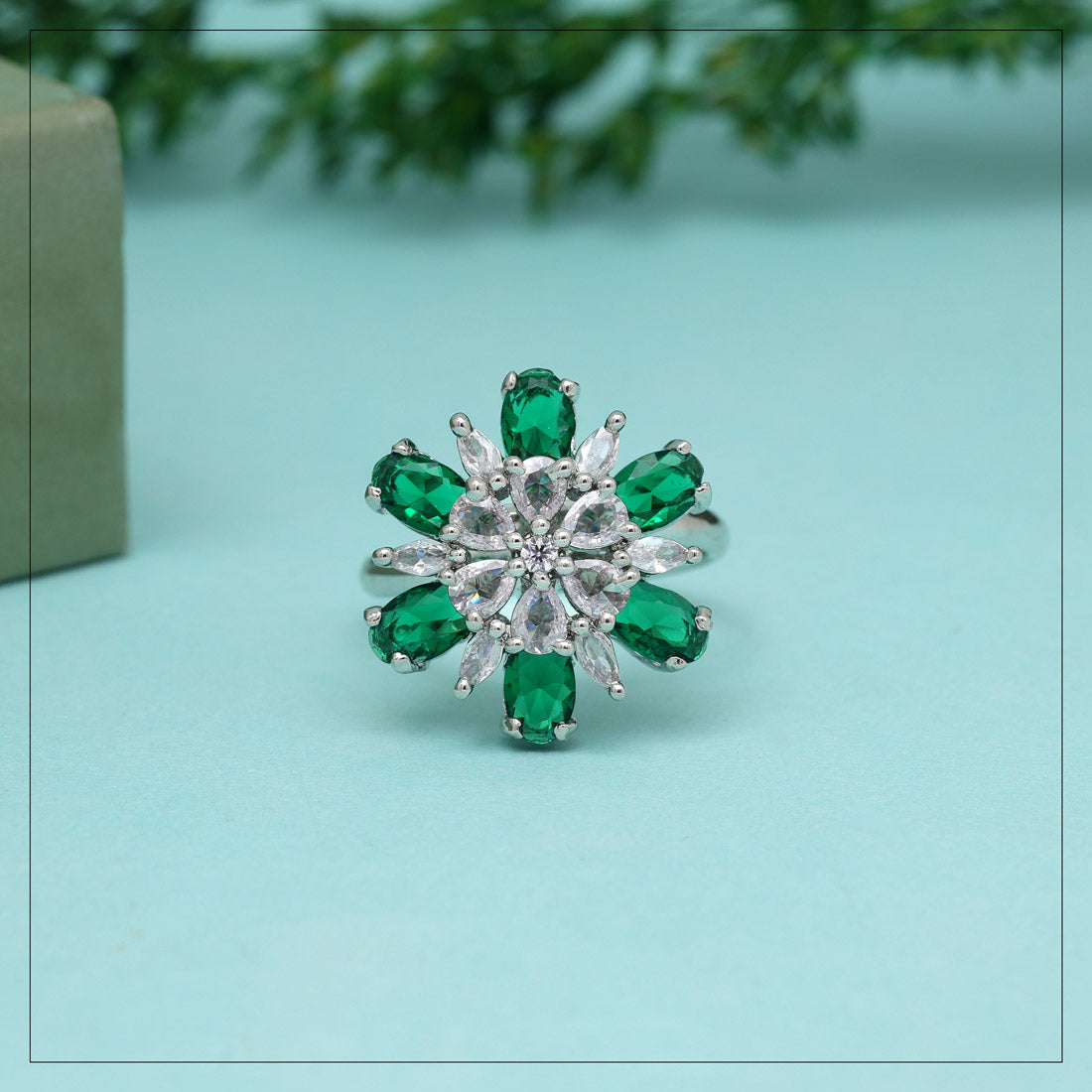 Green Color American Diamond Finger Ring (ADR587GRN) Jewellery GetGlit   