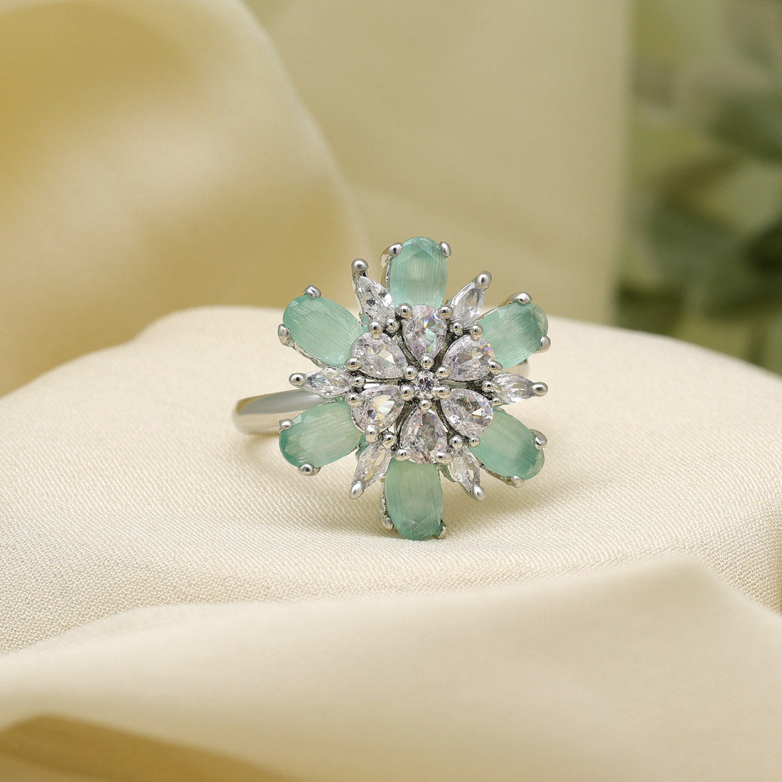 Pista Green Color American Diamond Finger Ring