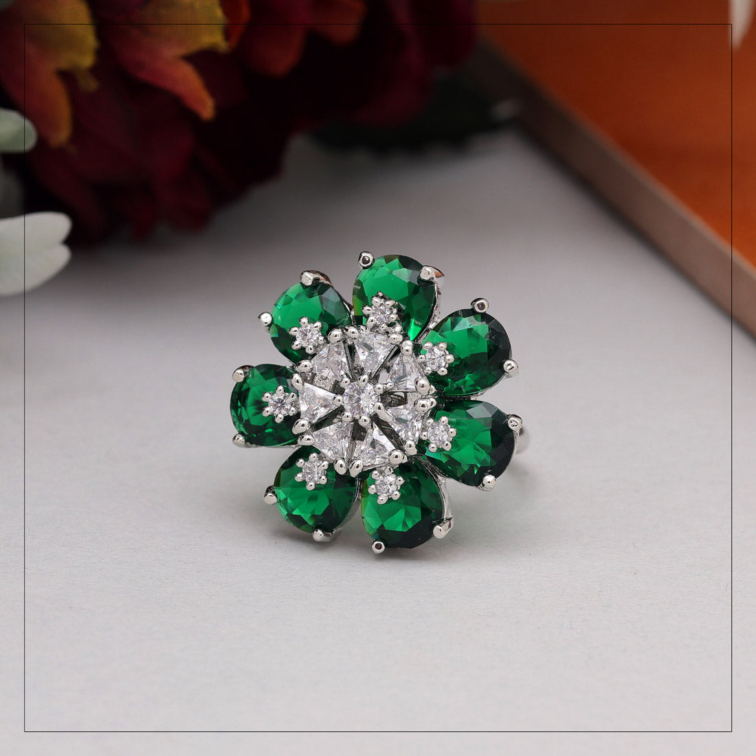 Green Color American Diamond Finger Ring (ADR603GRN)