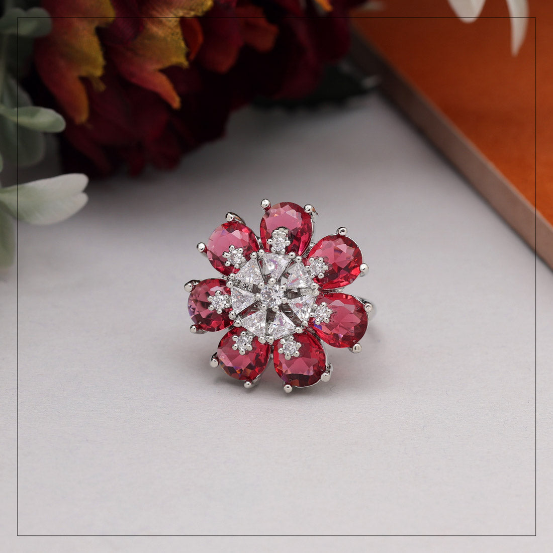 Ruby Color American Diamond Finger Ring Jewellery GetGlit