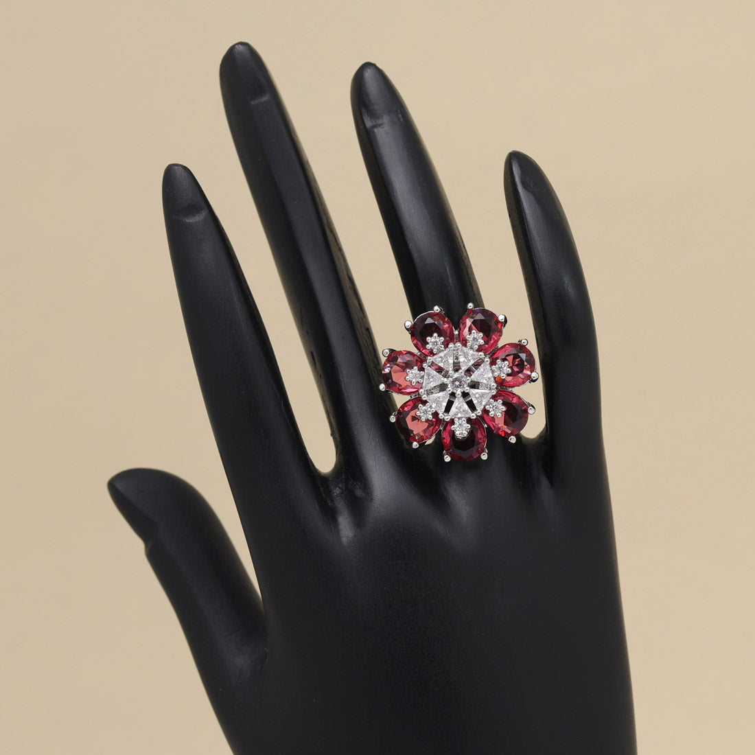 Ruby Color American Diamond Finger Ring Jewellery GetGlit