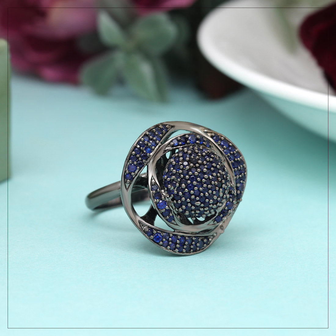 Blue Color American Diamond Finger Ring (ADR604BLU)