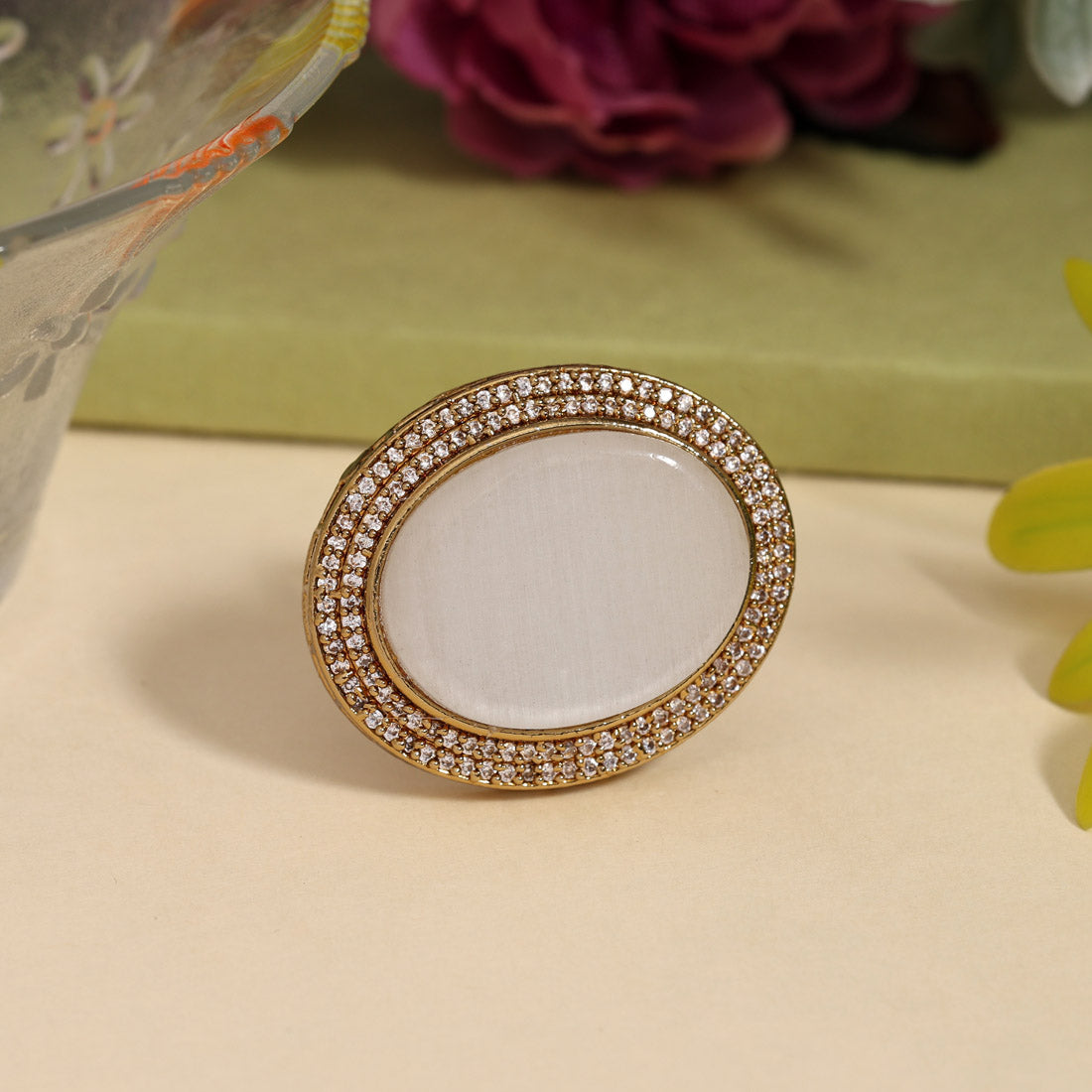 Off White Color American Diamond Finger Ring (ADR611OWHT) Jewellery GetGlit