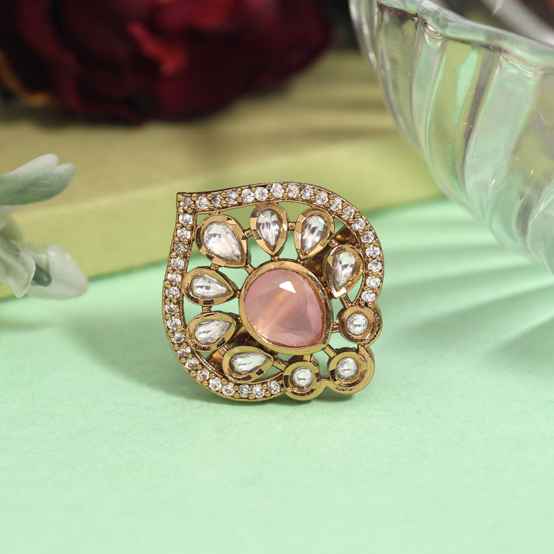 Pink Color American Diamond Finger Ring (ADR612PNK) Jewellery GetGlit