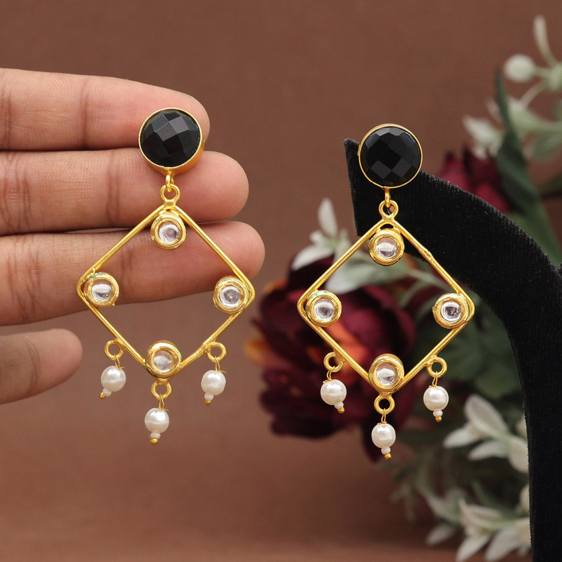 Black Color Amrapali Earrings (AMPE403BLK) Earrings GetGlit   