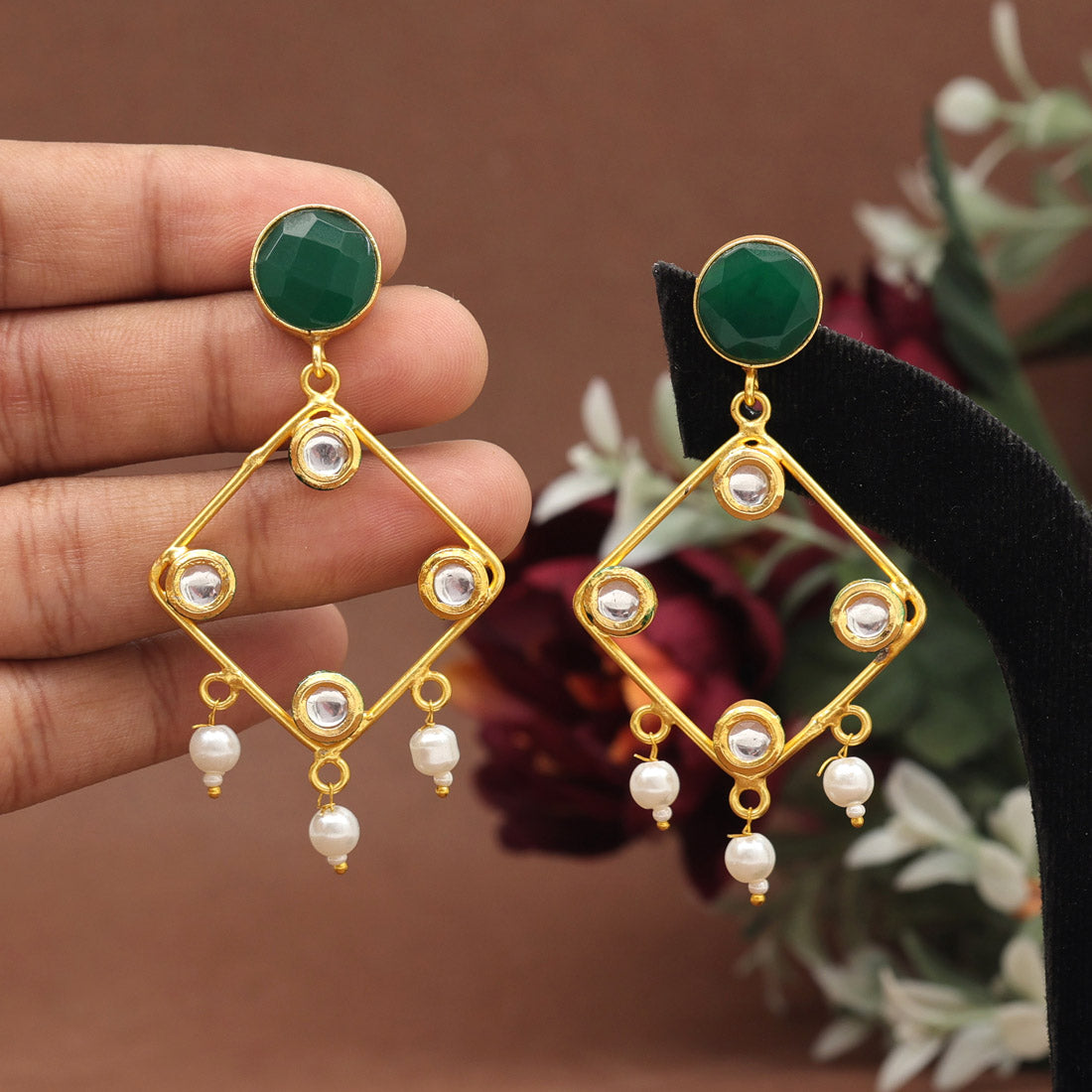 Green Color Amrapali Earrings Jewellery GlitStudio