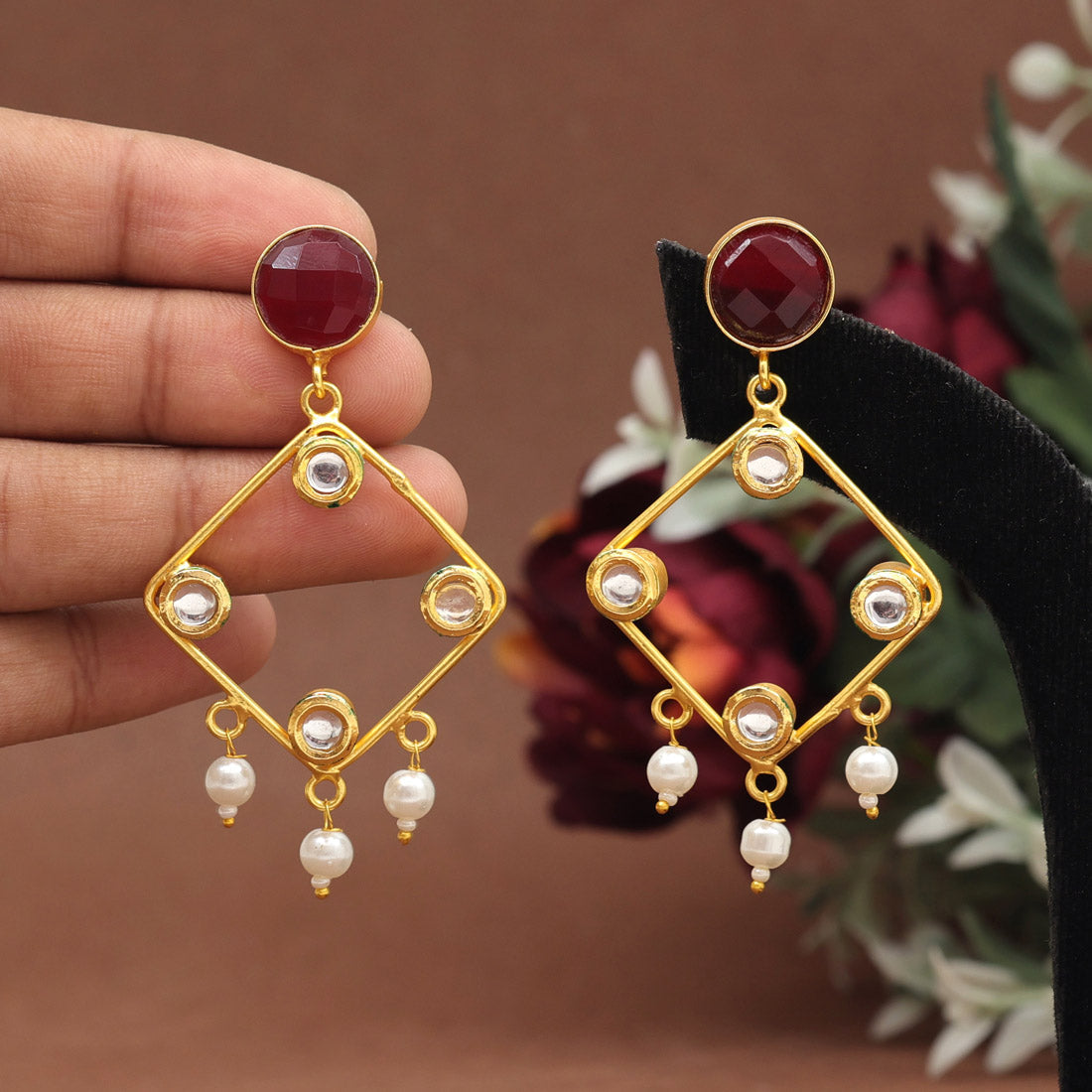 Maroon Color Amrapali Earrings (AMPE403MRN) Earrings GetGlit   