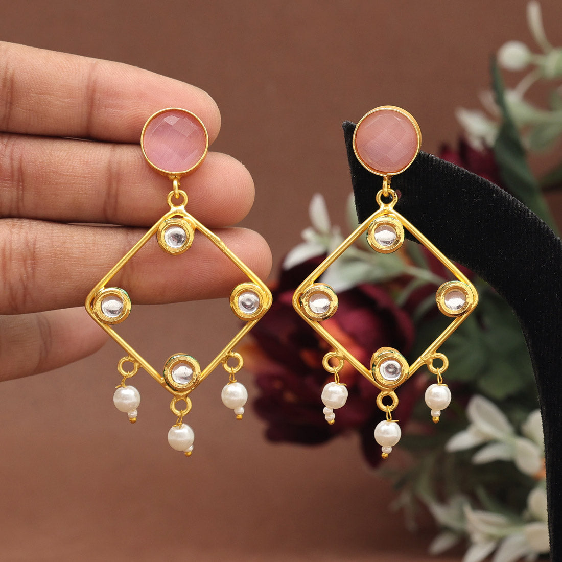 Pink Color Amrapali Earrings (AMPE403PNK) Earrings GetGlit   